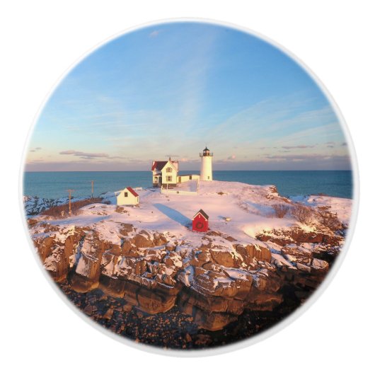 Leuchtturm Nubble Light Aerial Snowy Maine Lightho Keramikknauf (Vorderseite)