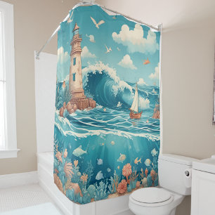 Leuchtturm & Ocean Dreamscape Dusche Vorhang