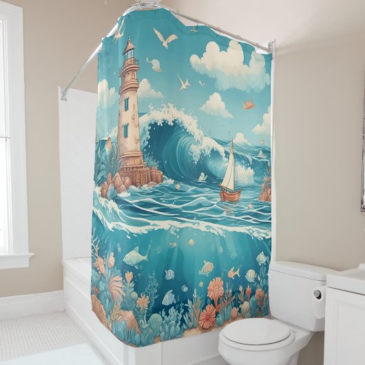 Leuchtturm & Ocean Dreamscape Dusche Vorhang