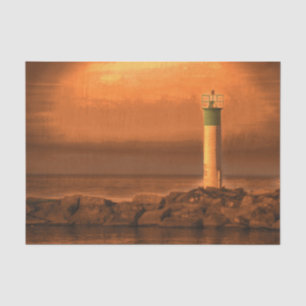 Leuchtturm Orange Sonnenuntergang am See Seidenpapier