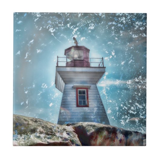 Leuchtturm Ozean Blue Nautical Rustic Coasta Fliese (Vorderseite)