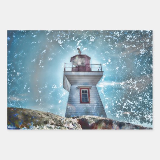 Leuchtturm Ozean Blue Nautical Rustic Coasta Geschenkpapier Set (Vorderseite)