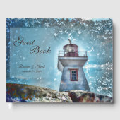 Leuchtturm Ozean Blue Nautical Rustic Coastal Gästebuch (Vorderseite)