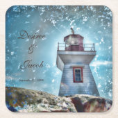 Leuchtturm Ozean Blue Nautical Rustic Coastal Rechteckiger Pappuntersetzer (Vorderseite)