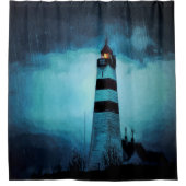 Leuchtturm Ozean dunkelblau regnerisch Nacht Duschvorhang (Vorderseite)