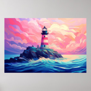Leuchtturm Ozean Küste Landschaft Natur Poster