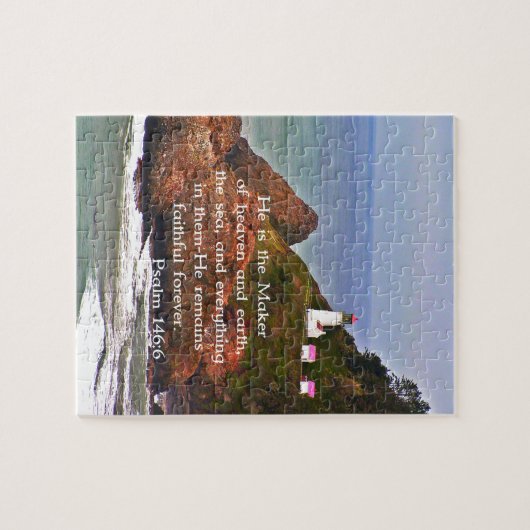 Leuchtturm-Ozean-Meer christliches Creationarts Puzzle (Horizontal)