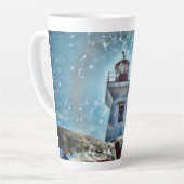 Leuchtturm Ozean Nautical Blue Rustic Coasta Milchtasse (Linke Ecke)