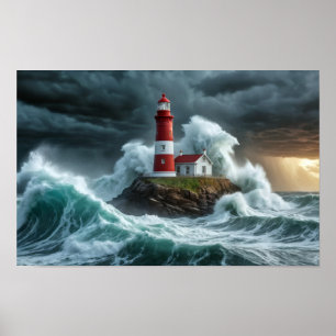 Leuchtturm Ozean Sturm Majestic Powerful Wave Poster