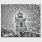 Leuchtturm Ozeanküste Schwarz-Weiß Küste Geschenkpapier (Flach)