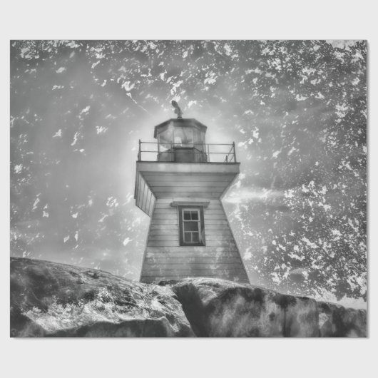 Leuchtturm Ozeanküste Schwarz-Weiß Küste Geschenkpapier (Flach)