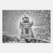 Leuchtturm Ozeanküste Schwarz-Weiß Küste Geschenkpapier Set (Vorderseite 2)