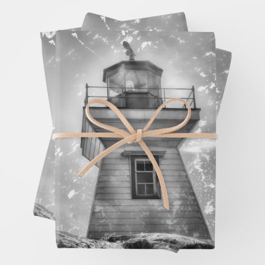 Leuchtturm Ozeanküste Schwarz-Weiß Küste Geschenkpapier Set (Beispiel)