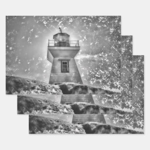 Leuchtturm Ozeanküste Schwarz-Weiß Küste Geschenkpapier Set