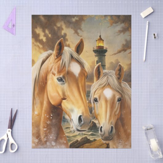 Leuchtturm Pferde & Ozean Szene Seidenpapier (Basteln)