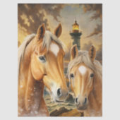 Leuchtturm Pferde & Ozean Szene Seidenpapier (Vorderseite)