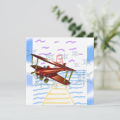 Leuchtturm Pier Biplane Blue Waves Einladung (Stehend Vorderseite)