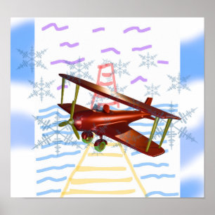 Leuchtturm Pier Biplane Blue Waves Poster