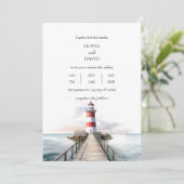 Leuchtturm Pier Ozeanlandschaft Schöne Hochzeit Einladung (Stehend Vorderseite)