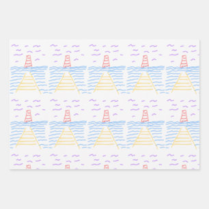 Leuchtturm Pier Wrapping Paper Flat Sheet Set 3 Geschenkpapier Set