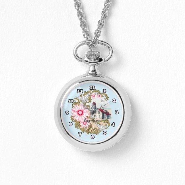 Leuchtturm Pink Daisy Armbanduhr (Vorderseite)