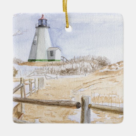 Leuchtturm Plymought Watercolor Keramikornament (Vorderseite)