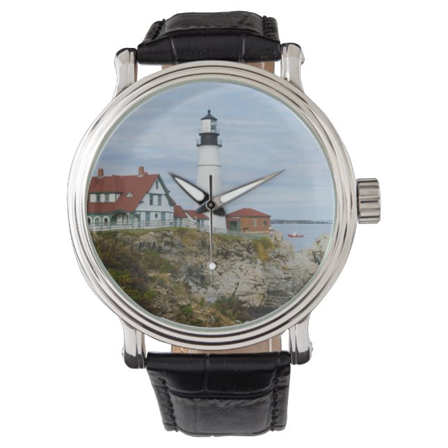 Leuchtturm Portland Headlight an der felsigen Küst Armbanduhr (Vorderseite)