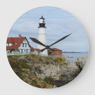 Leuchtturm Portland Headlight an der felsigen Küst Große Wanduhr