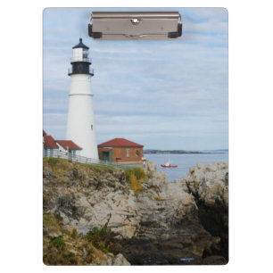Leuchtturm Portland Headlight auf felsigem Ufer Klemmbrett