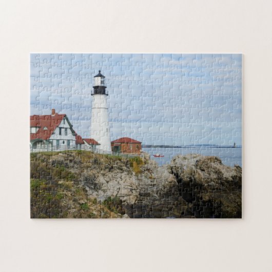 Leuchtturm Portland Headlight auf felsigem Ufer Puzzle (Horizontal)