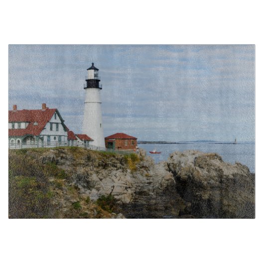 Leuchtturm Portland Headlight auf felsigem Ufer Schneidebrett (Vorderseite)