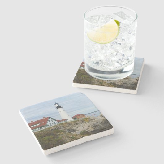 Leuchtturm Portland Headlight auf felsigem Ufer Steinuntersetzer (Seitenansicht)