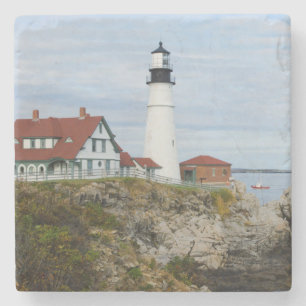 Leuchtturm Portland Headlight auf felsigem Ufer Steinuntersetzer