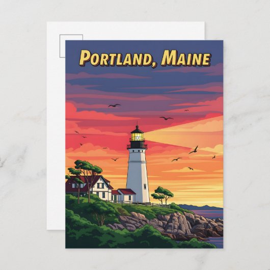 Leuchtturm Portland Maine bei Sonnenuntergang Postkarte (Vorne/Hinten)