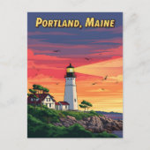 Leuchtturm Portland Maine bei Sonnenuntergang Postkarte (Vorderseite)