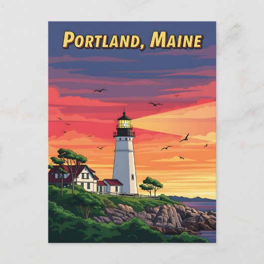 Leuchtturm Portland Maine bei Sonnenuntergang Postkarte (Vorderseite)