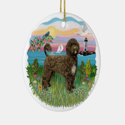 Leuchtturm - Portugiesischer Wasserhund #2 braun Keramik Ornament (Rechts)