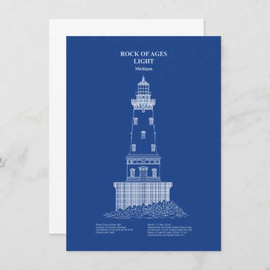 Leuchtturm Rock of Ages - Michigan - AD Mitteilungskarte (Vorne/Hinten)