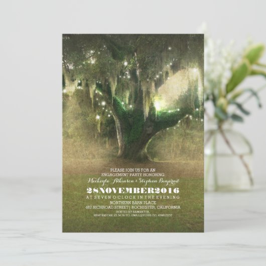 Leuchtturm Rustikale Eichenbaum-Engagement-Partei Einladung (Stehend Vorderseite)