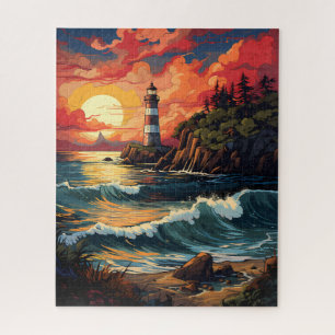 Leuchtturm-Sägepuzzle bei Sonnenuntergang Puzzle