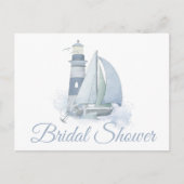 Leuchtturm Sailboat Blue Nautical Brautparty Einladungspostkarte (Vorderseite)
