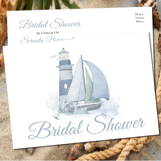 Leuchtturm Sailboat Blue Nautical Brautparty Einladungspostkarte