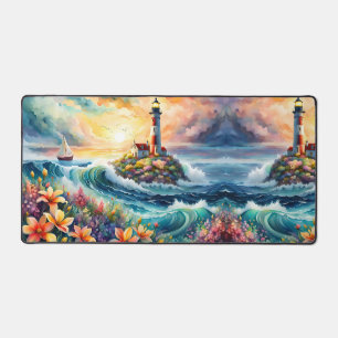 Leuchtturm Sailboat Floral Beauty Wasserfarbe Schreibtischunterlage
