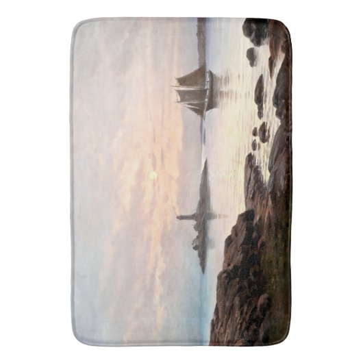 Leuchtturm & Sailboat im Mondlicht Badematte (Vorderseite Vertikal)