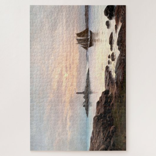 Leuchtturm & Sailboat im Mondlicht Puzzle (Vertikal)