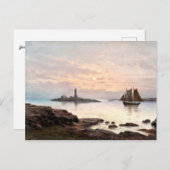 Leuchtturm & Sailboat in Mondlicht Poster Postkarte (Vorne/Hinten)