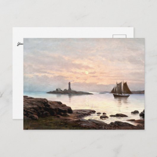Leuchtturm & Sailboat in Mondlicht Poster Postkarte (Vorne/Hinten)