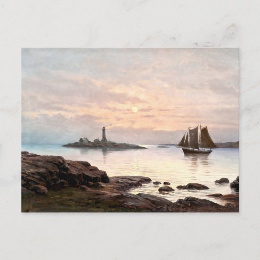 Leuchtturm & Sailboat in Mondlicht Poster Postkarte (Vorderseite)