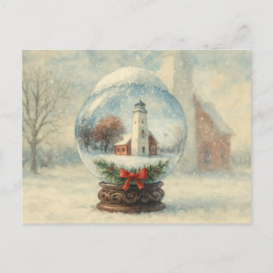 Leuchtturm-Schneekugel Weihnachten Winter-Postkart Postkarte