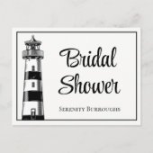 Leuchtturm Schwarz-weißes nautisches Brautparty Einladungspostkarte (Vorderseite)